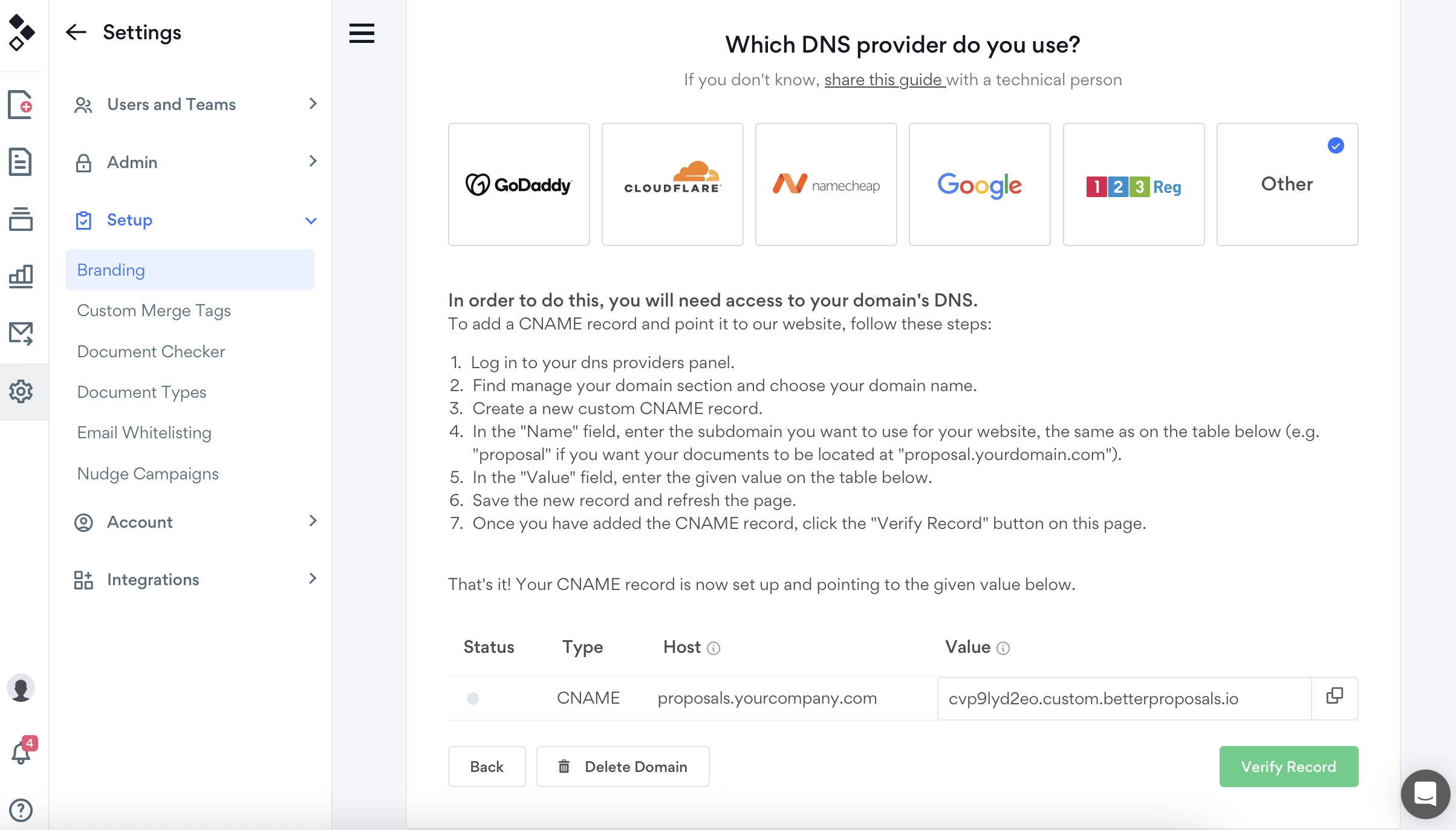 custom domain cname record better proposals