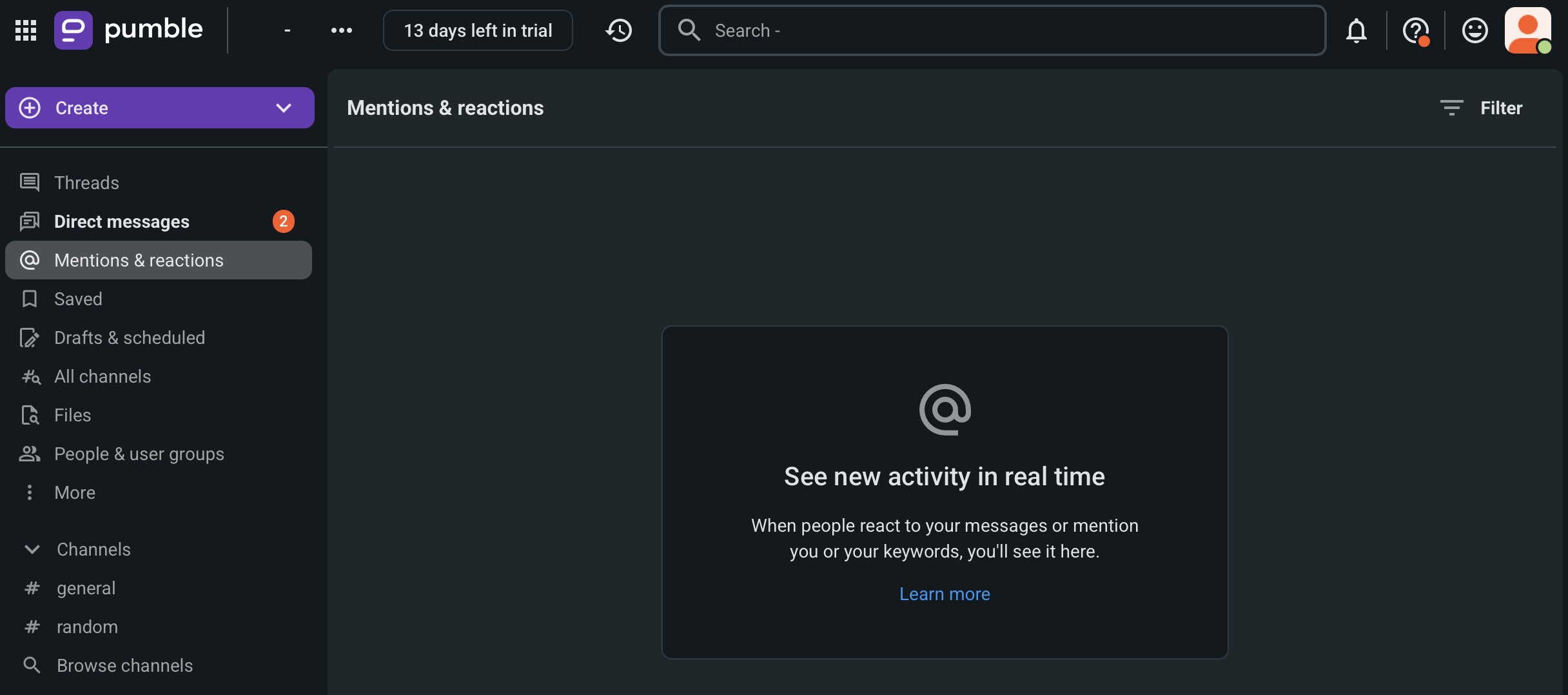 Pumble communication tool interface