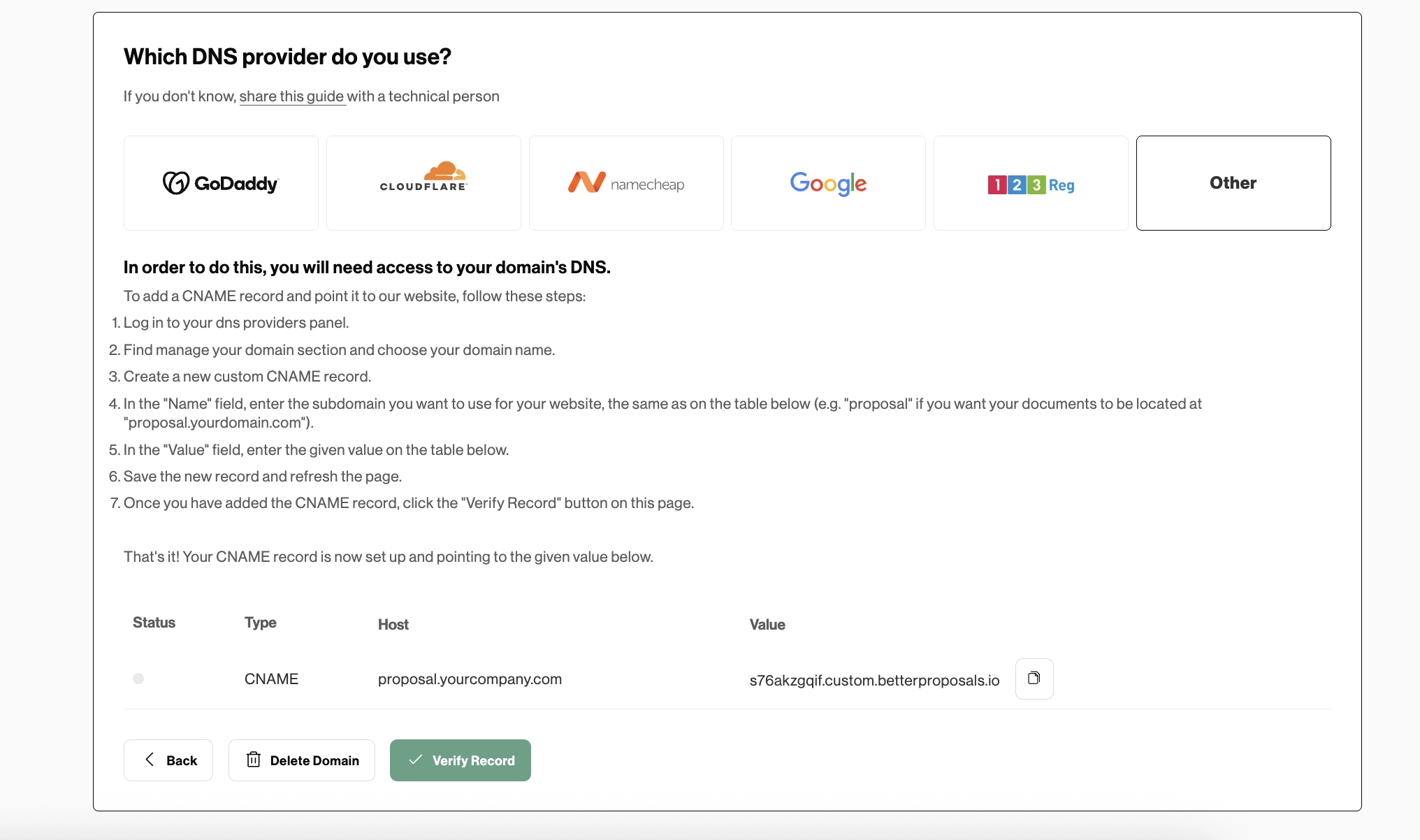 custom domain cname record better proposals