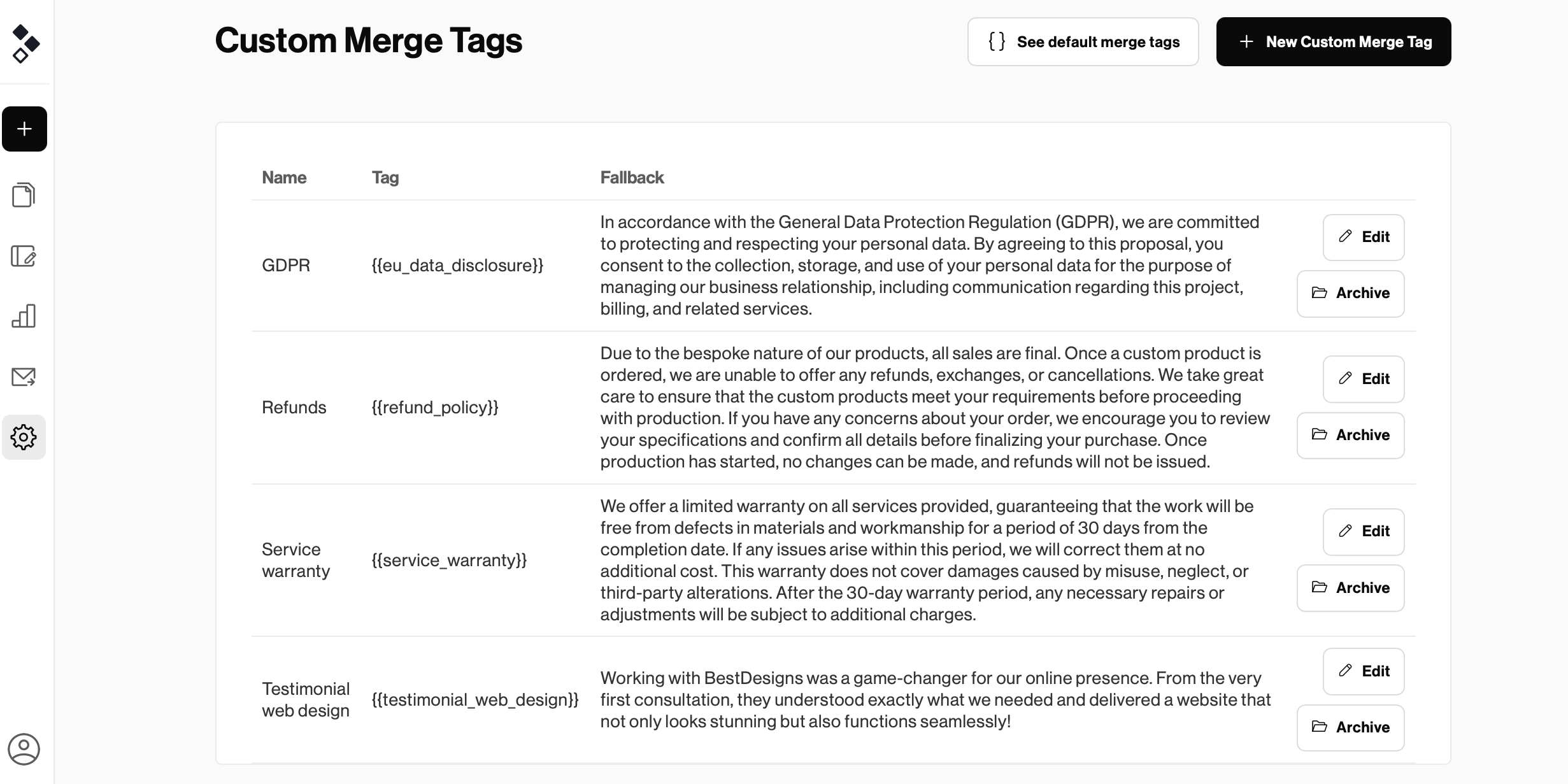 edit merge tag content in one central location