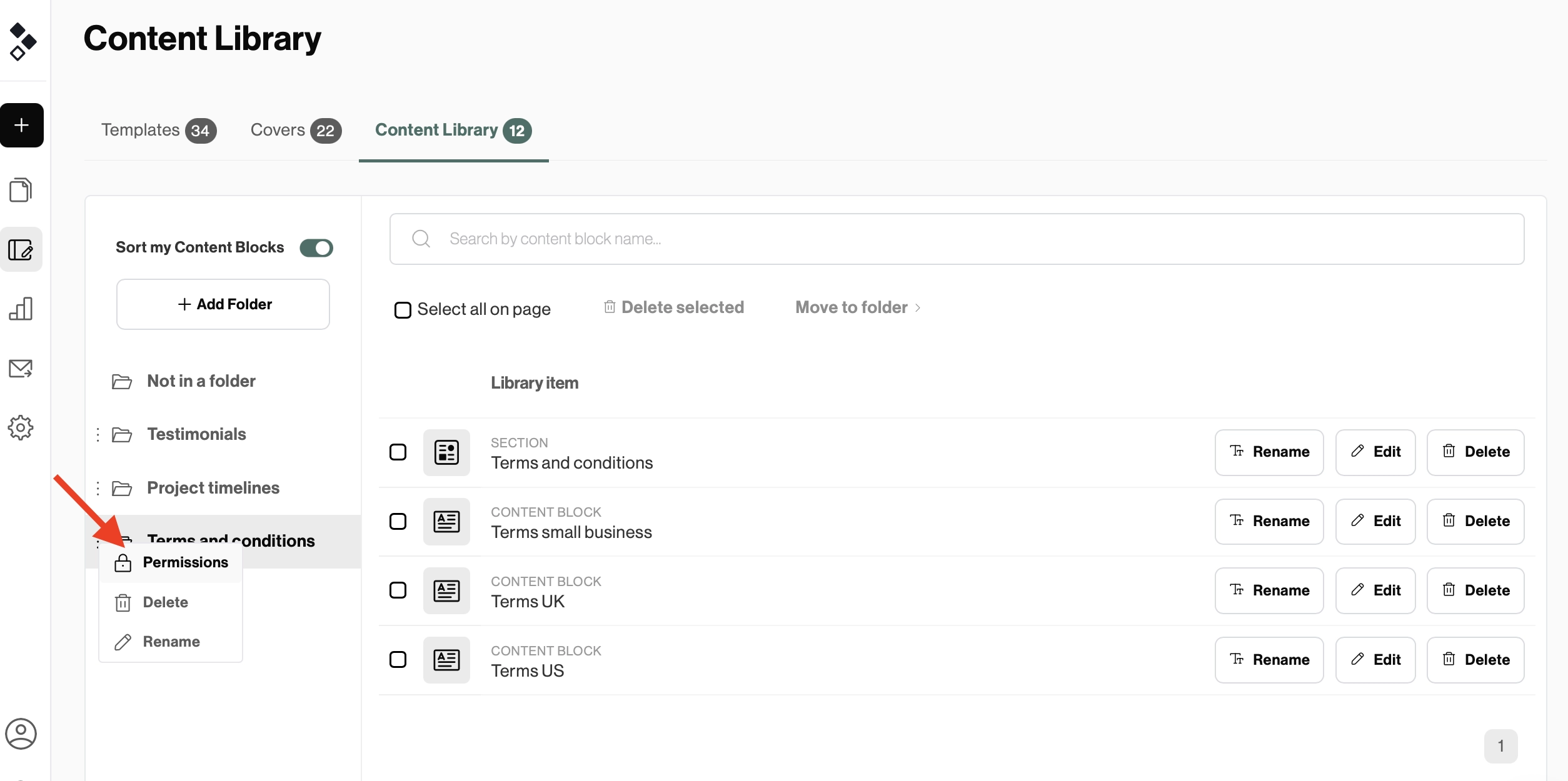 better proposals content library permissions