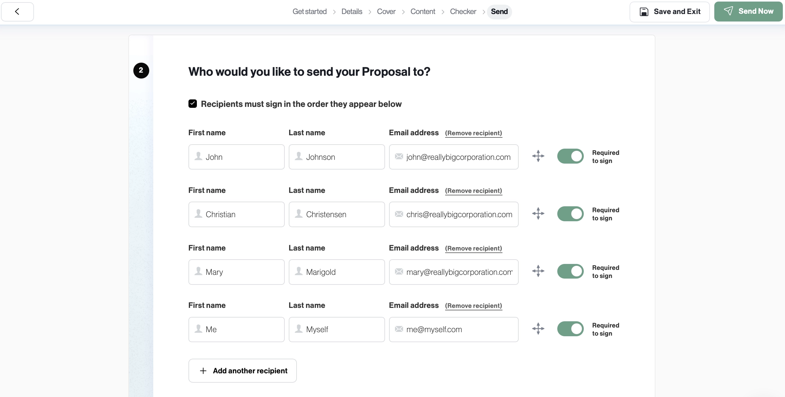 signing order setup inside better proposals