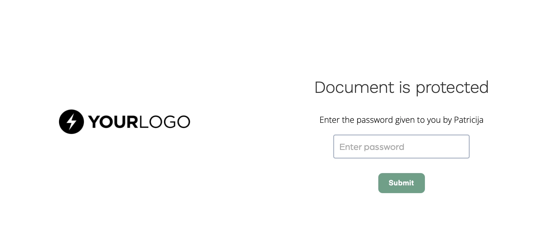 what the password protection screen looks like for the client