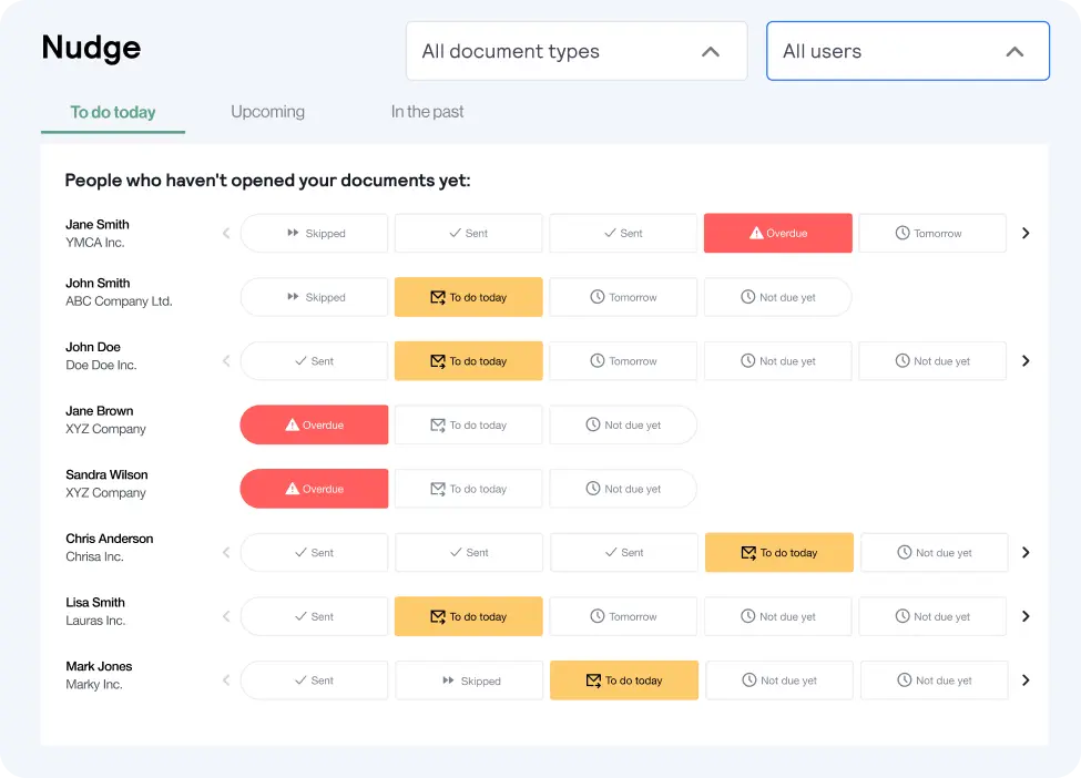 Nudge action screen with Users dropdown filter