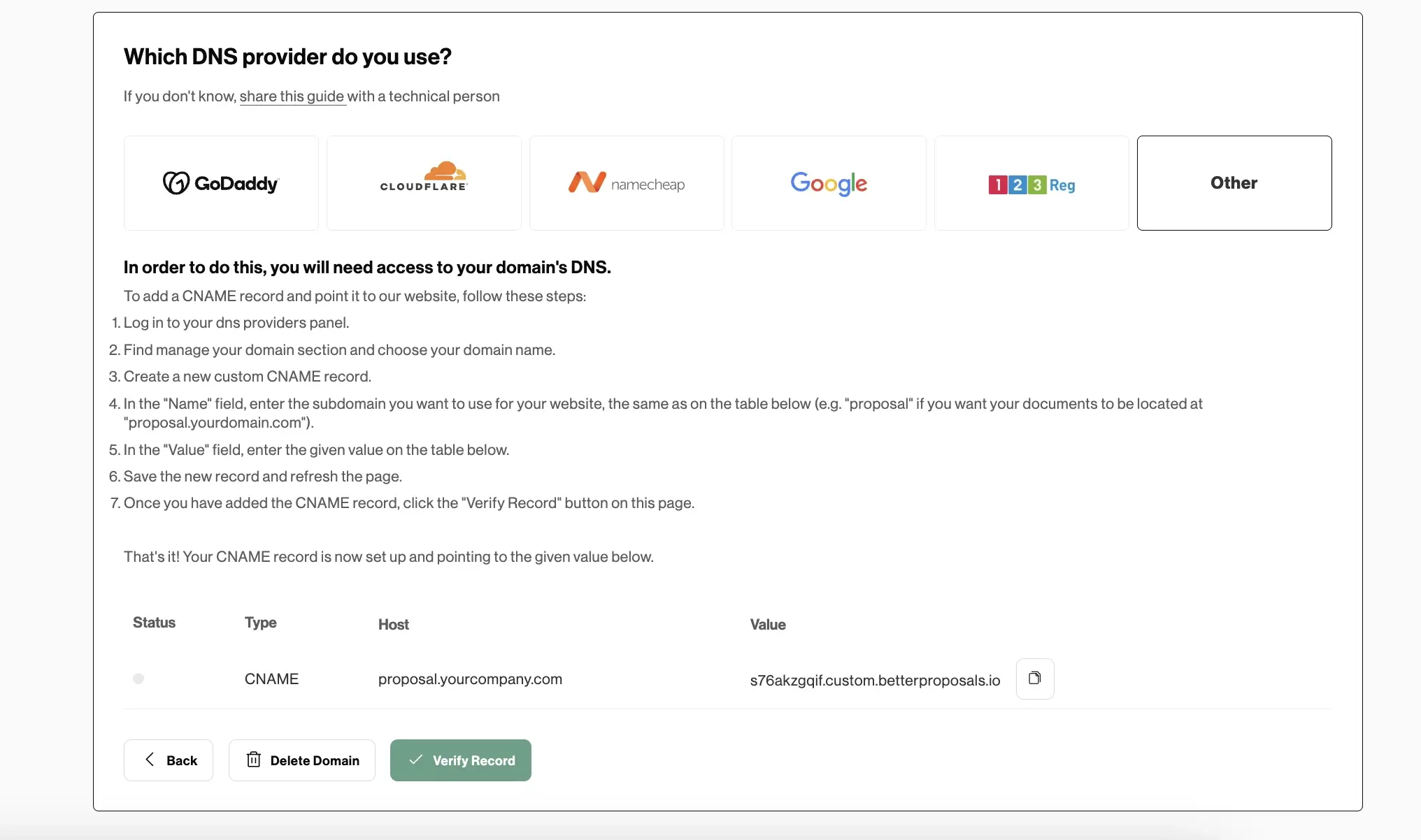 custom domain cname record better proposals