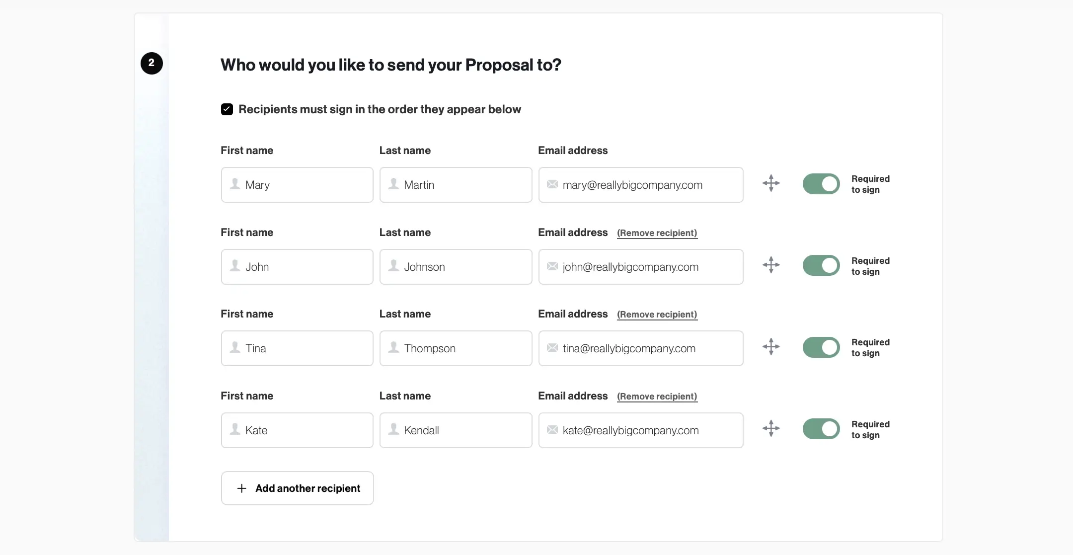 signing order setup in Better Proposals