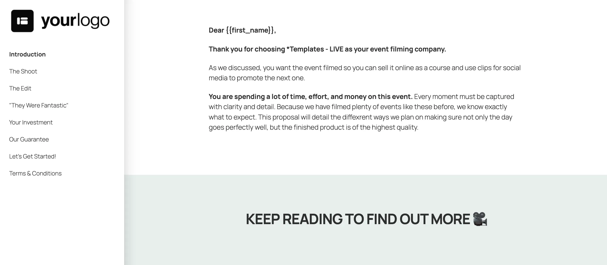 better proposals event filming proposal template