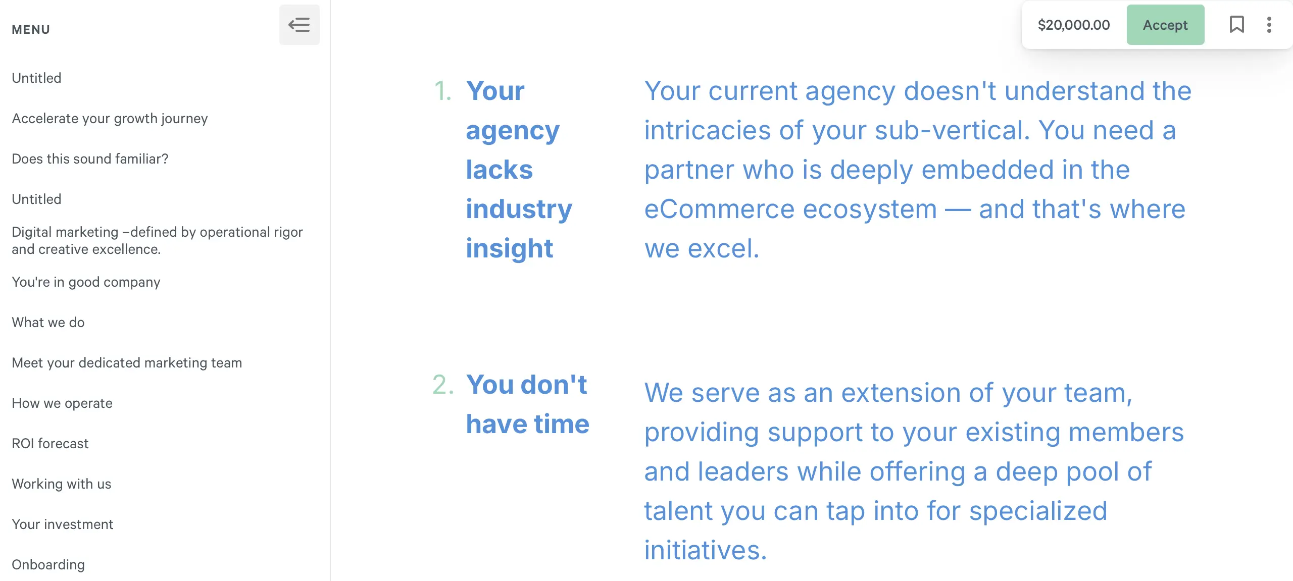 Qwilr sidebar squishing the content