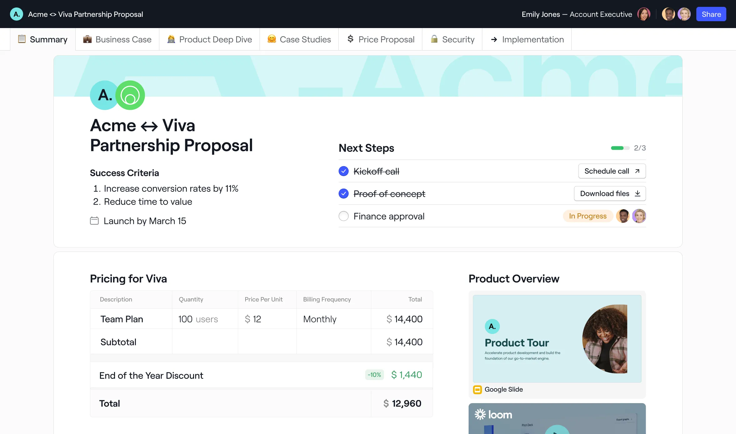 dock sales enablement tool screenshot