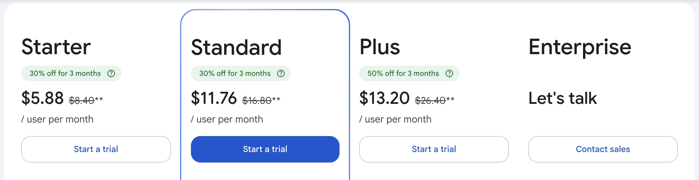 google workspace pricing screenshot
