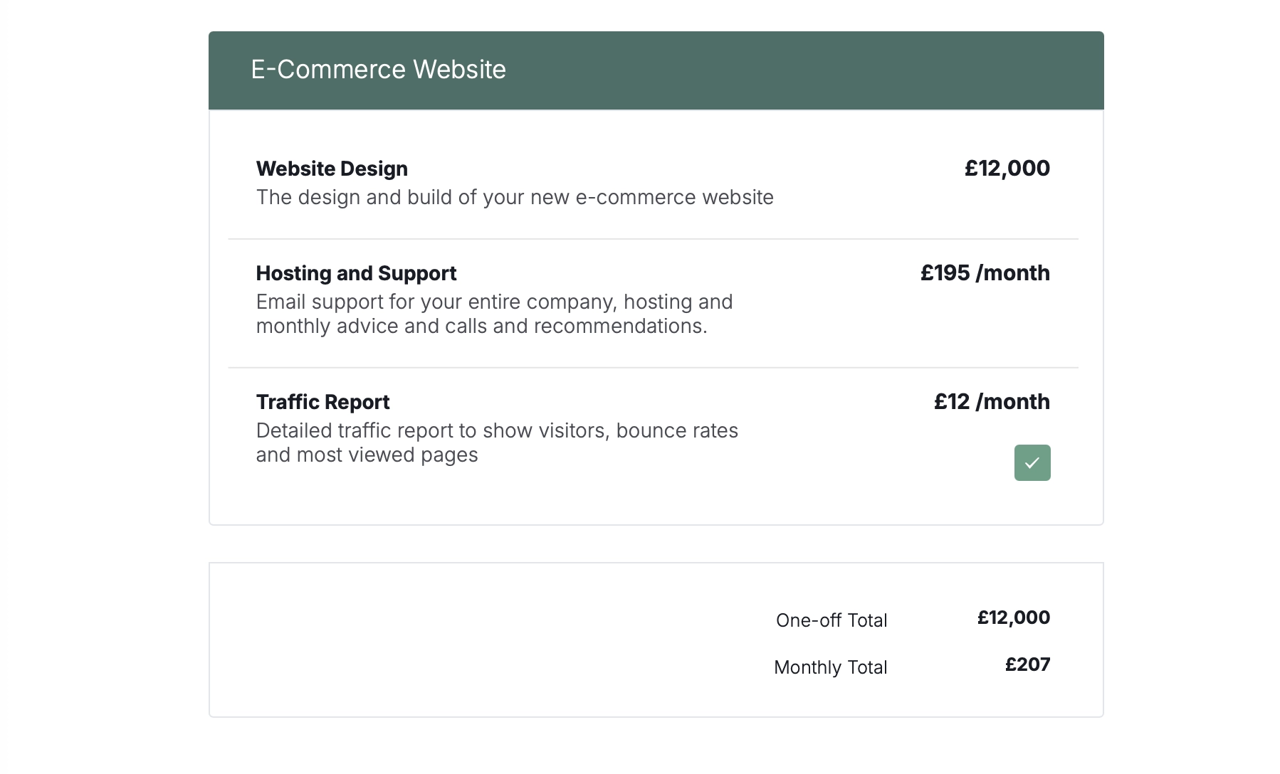 better proposals pricing table