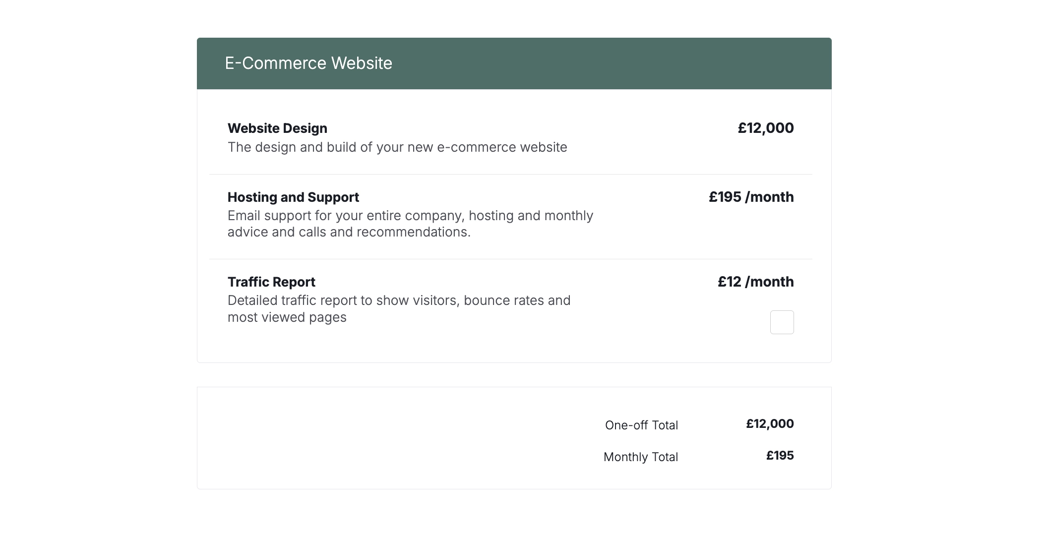 project proposal pricing