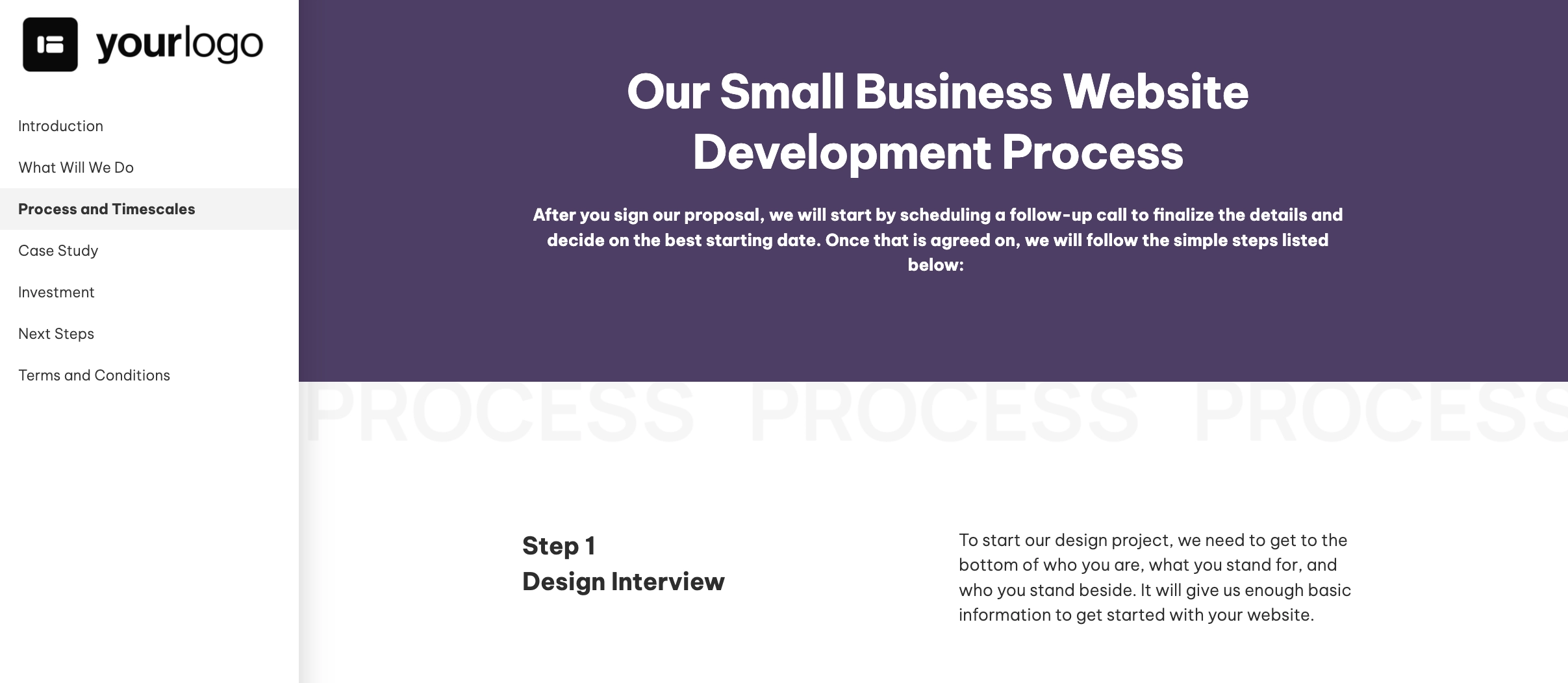 process and timescales section of proposal