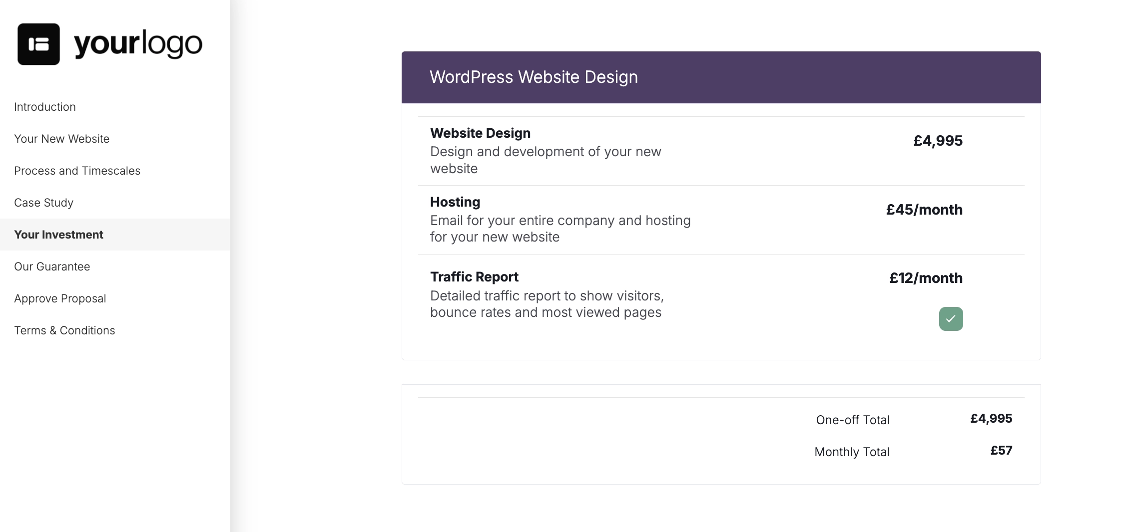 proposal pricing section