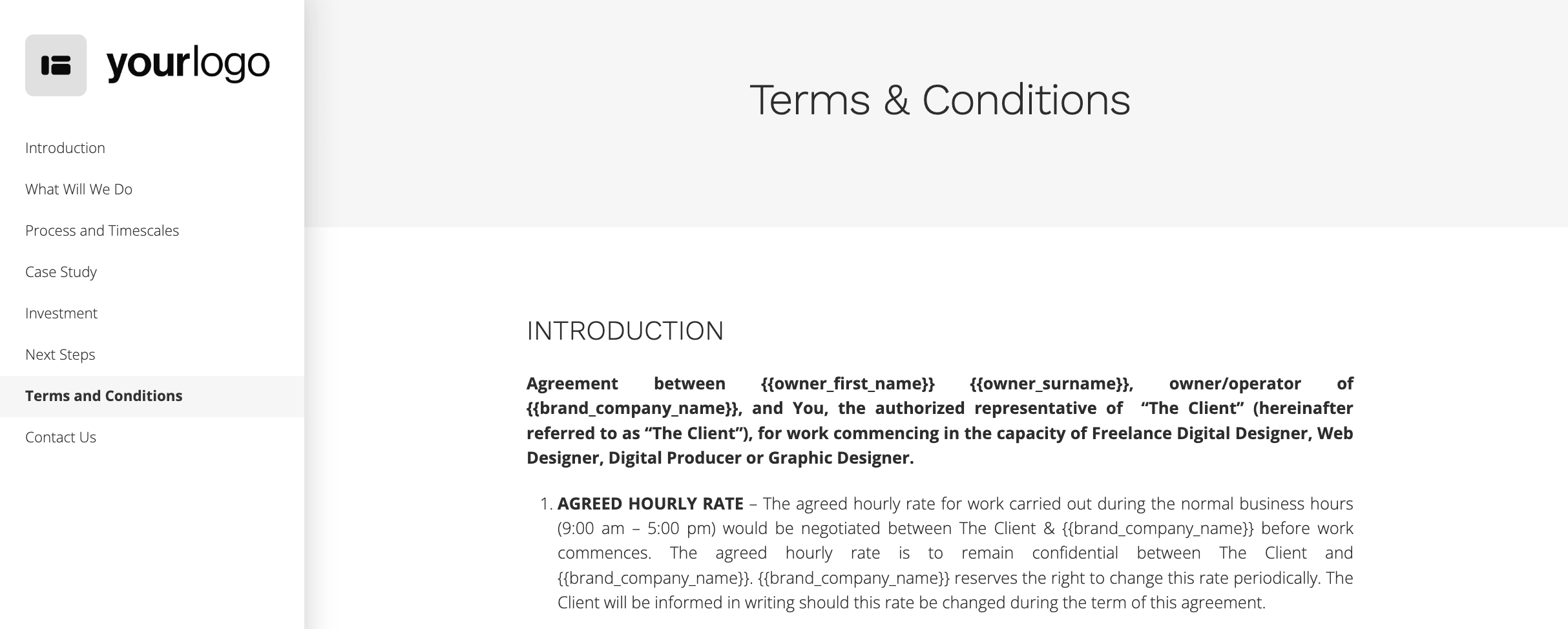 terms and conditions in template