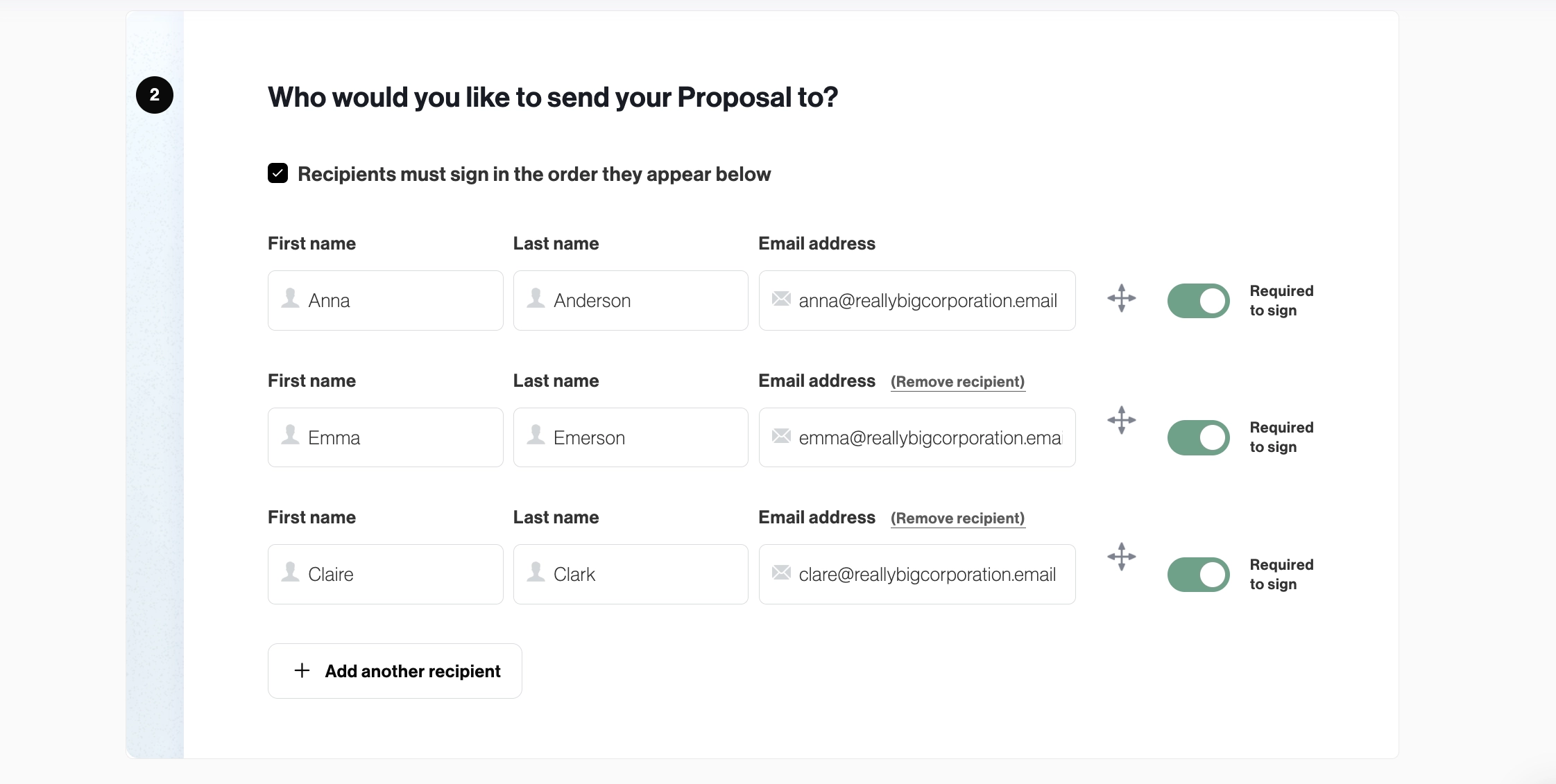 better proposals signing order setup