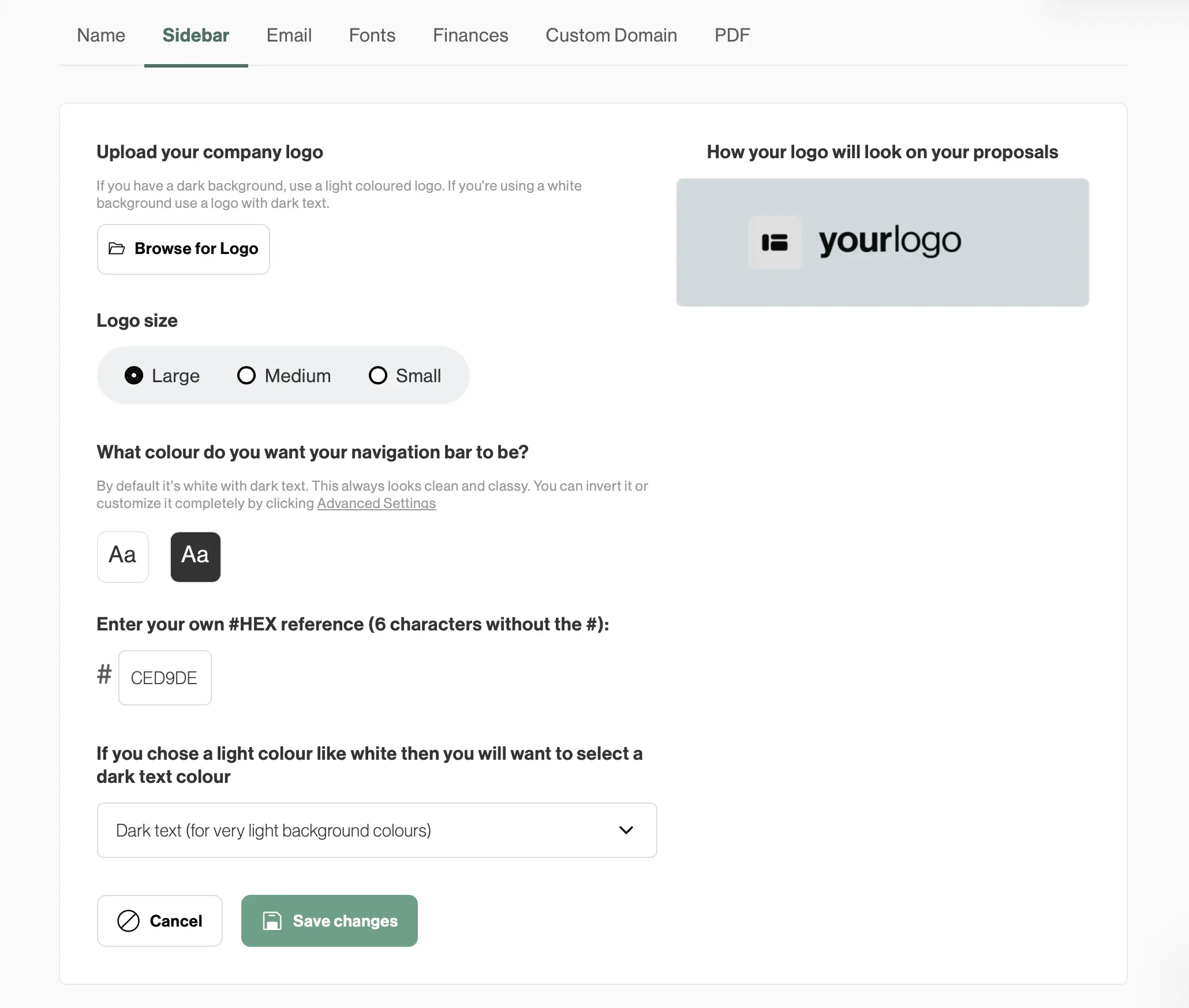 branding setup - font settings