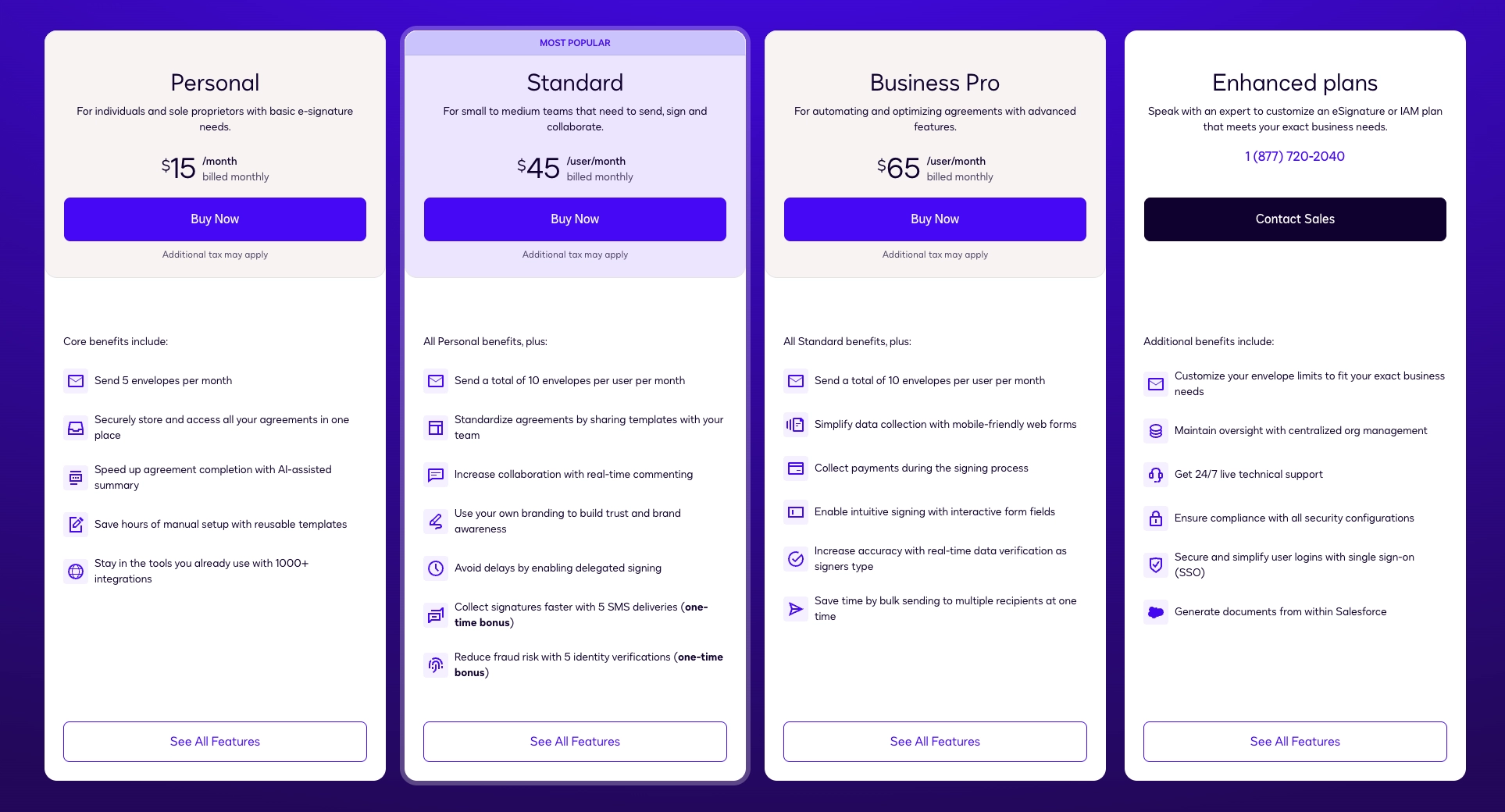 docusign esignature plans pricing