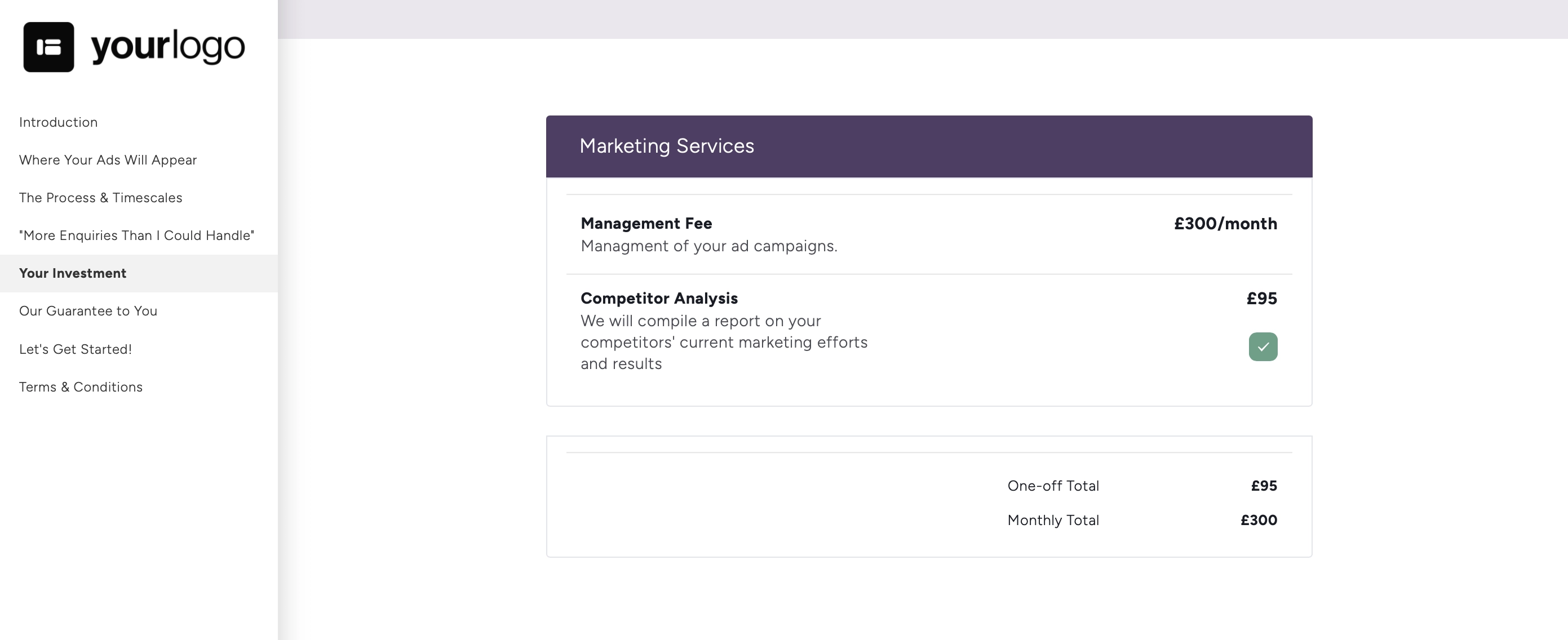 example proposal pricing