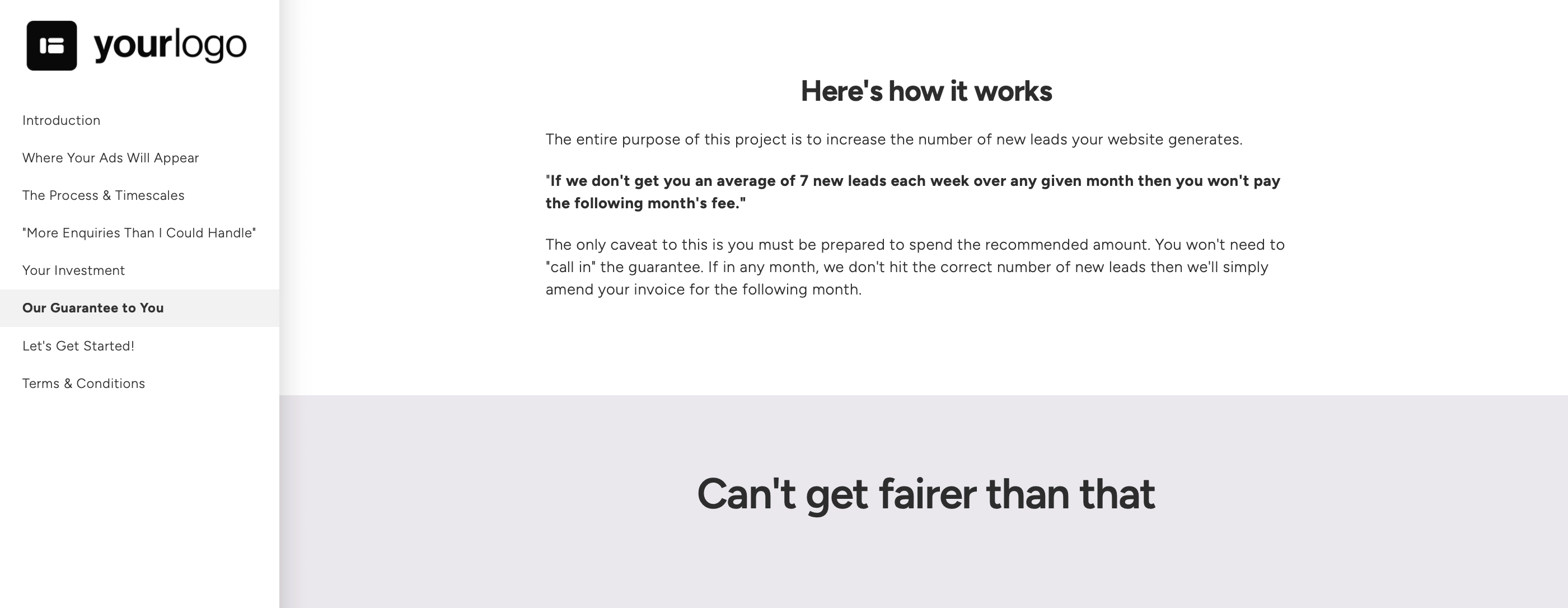 example sales proposal guarantee