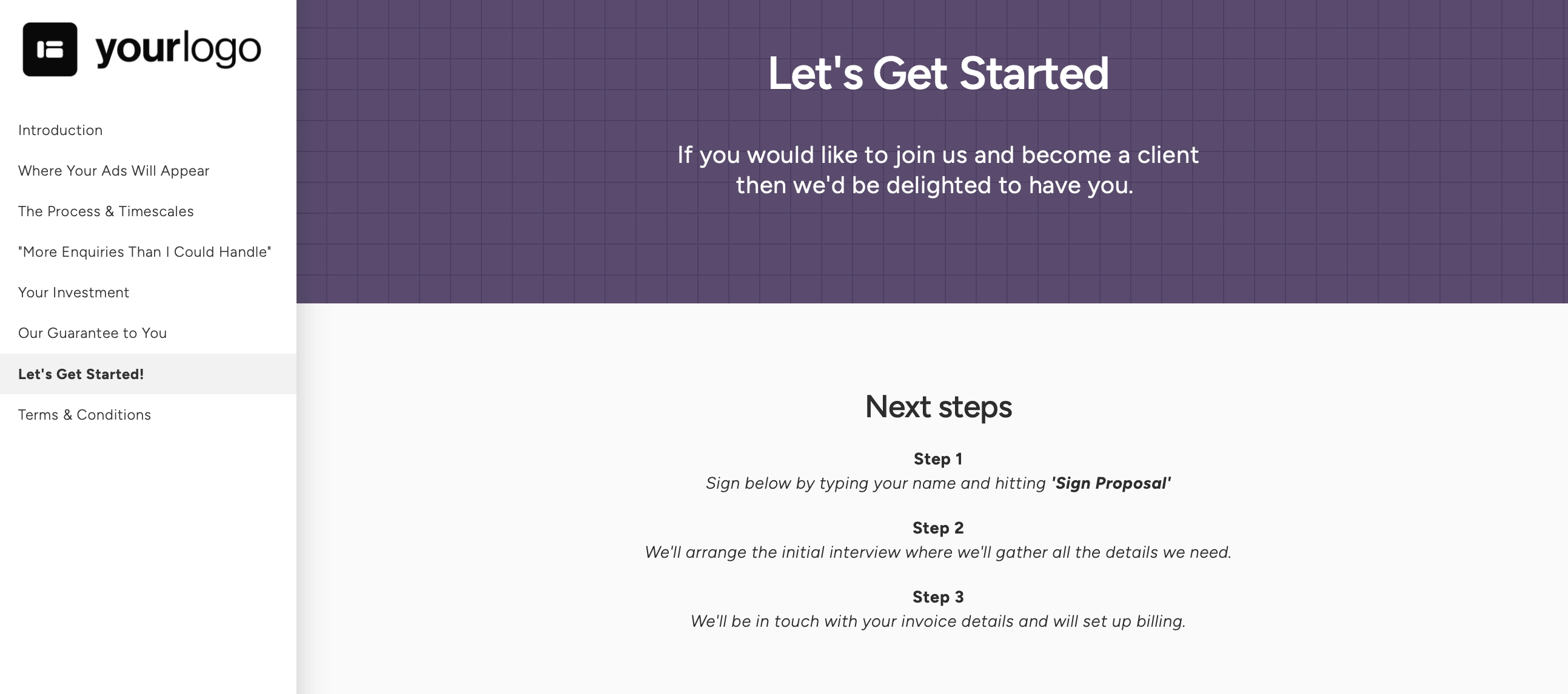 example sales proposal next steps section