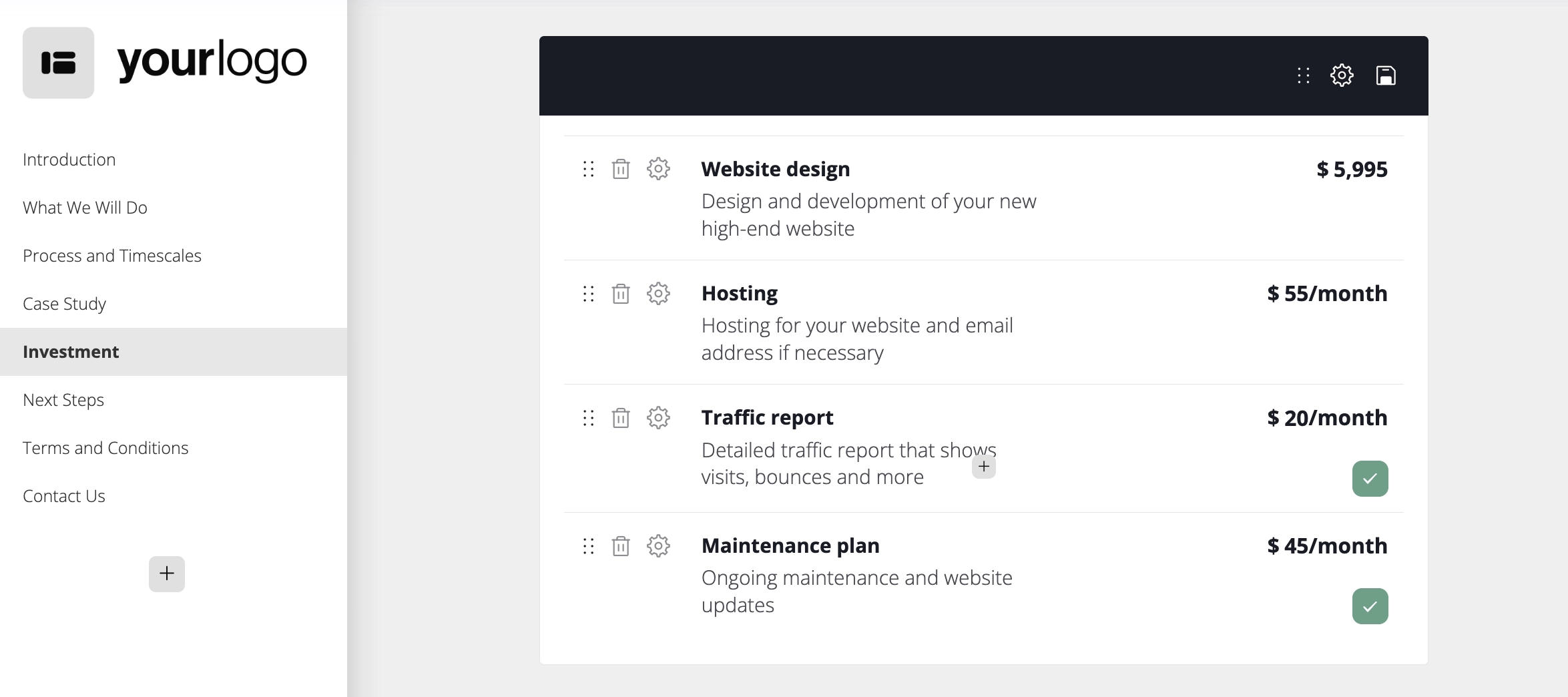 better proposals pricing setup