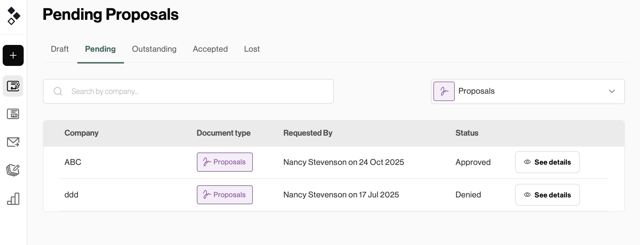 List of approved and denied documents in better proposals